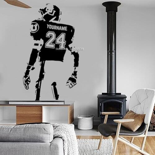Football Player Wall Decal American Football Wall Stickers Personalized Name&Number Custom Boys Name For Bedroom Decor LC1714
