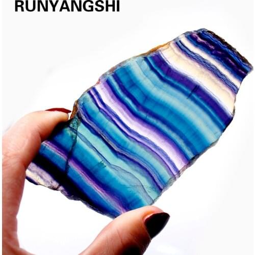 Natural colorful fluorite raw stone slice ornament eyebrow heart wheel crystal energy crystal quartz healing stone fish tank