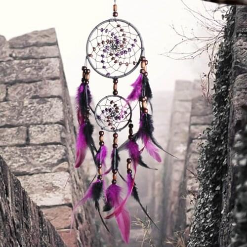 New original hand-woven two-ring purple feather dream catcher pendant large dreamcatcher home pendant decoration