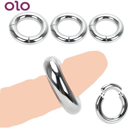 OLO Delay Ejaculation Penis Ring Heavy Duty Male Magnetic Ball Scrotum Stretcher 5 size Metal Cock Lock Ring Sex Toys for Men