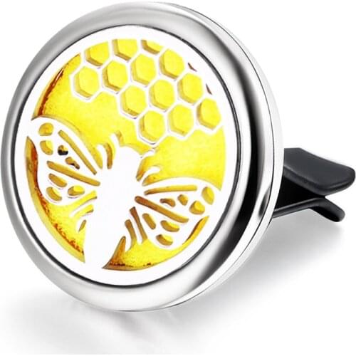 Refillable Aromatherapy Car Vent Clip Aroma Locket Bee Pendant Stainless Steel Perfume Essential Oil Diffuser Air Freshener