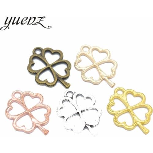 YuenZ 6 colour 20pcs Antique silver color Charms lucky four leaf clover Making pendant fit DIY Handmade Jewelry 24*17mm Q402