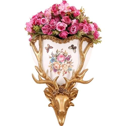 Nordic Creative Deer Head Wall Hanging Vase Flower Pot Luxury Large Resin Vase Decoration Accessories Home Decoration Modern