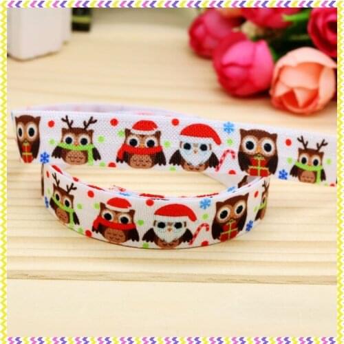 5/8'' Free shipping Fold Elastic FOE christmas owl printed headband headwear diy decoration wholesale OEM P4852