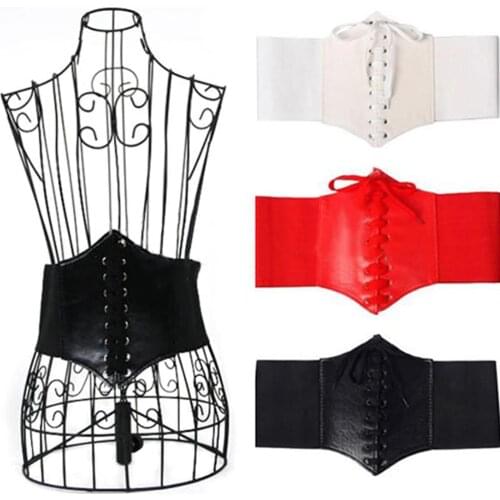 Fashion Women Faux Leather Wide Waist Waistband Belt Corset Elastic Waspie Adult Vintage