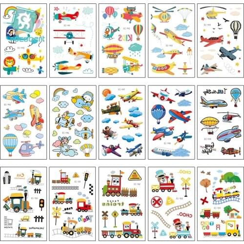 Rocooart 15Pcs Cartoon Transportation Toy Sticker Temporary Tattoo Mermaid Fake Tattoo Flash Tatoo For Kids Hand Body Taty