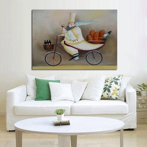 Handpainted New Design Decorative Art Oil Paintings on Canvas Art Pictures Happy Cook Wall Stickers for Home Decor