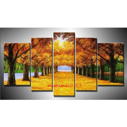 Hand Painted High Quality Modern Landscape Oil Painting On Canvas Art Paintings Oil Canvas Autumnal Scenery Gold Road Tree