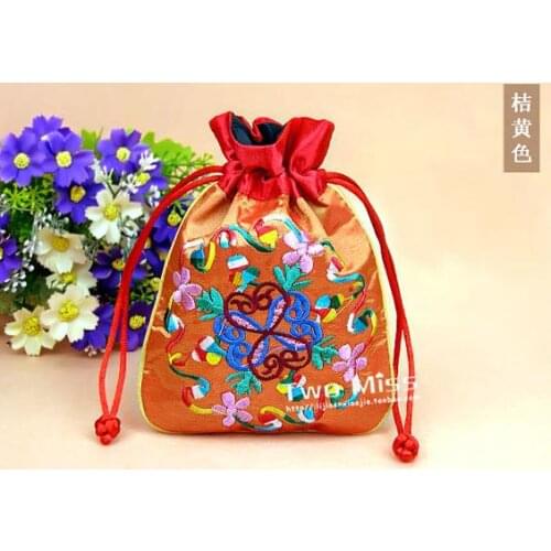 Satins Two Color Embroidery Colorful Jewelry Packaging Drawstring Pouch Jin Bag Coin Purse Storage Pocket Case For Necklace Brac