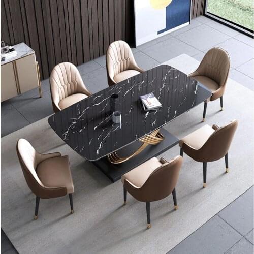 The slate dining table chairs are modern and simple marble table rectangles