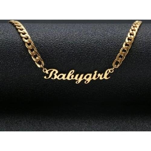 Custom Old English Nameplate Necklace Stainless Steel Gold Cuban Chain Choker Necklaces For Women And Men Gothic Jewelry Gift
