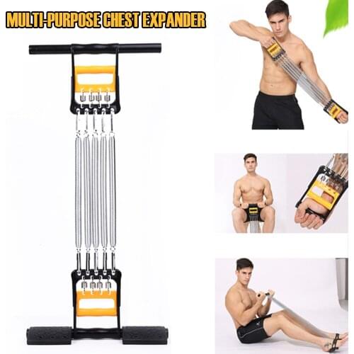 Multi-purpose Chest Expander 5-Spring 75kg/165lb(total) Men Power Exerciser with Grip Exerciser Home Fitness Equipment