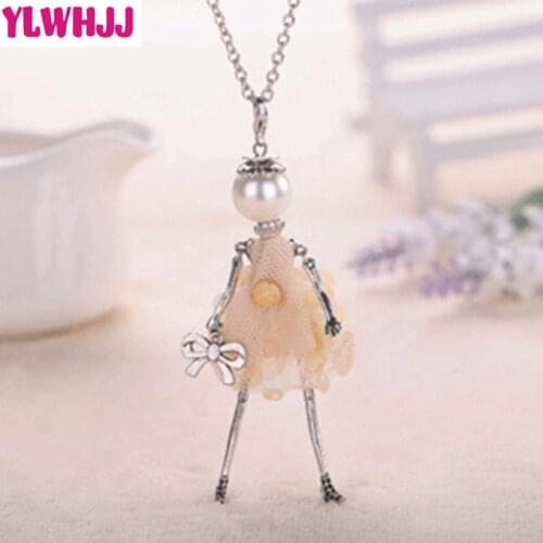 YLWHJJ brand new women cute dress doll long chain necklace & pendant hot girls fairy fashion statement jewelry metal pendant