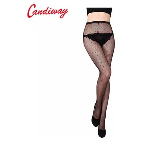 Candiway Womens Black Sexy Gypsophila Elastic High Waist Thigh High Fishnet Stockings Pantyhose