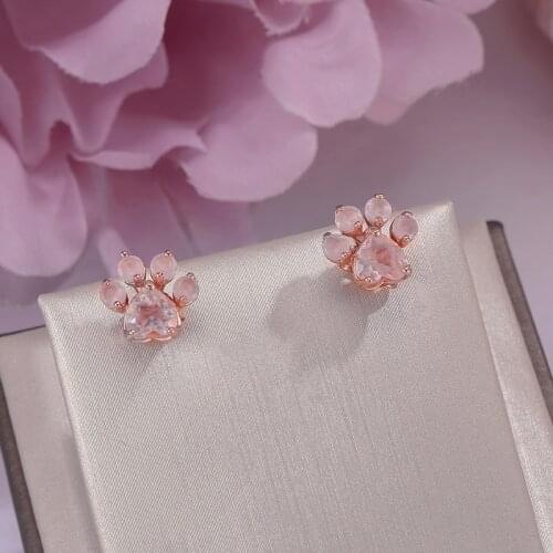 Fine Jewelry Solid 925 Silver Sterling Stud Earrings Rose Quartz 100% Natural Bearfoot Pink Gemstone Rose Gold for Women CCEI040