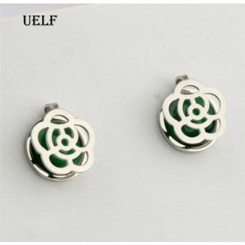 Uelf Vintage Geometric Stud Earrings For Women Girls 2019 Fashion Flower Green Stone Small Earrings Boucle d'oreille Femme