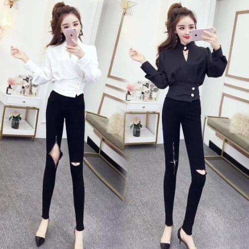 Women 2021 Spring Autumn Pants 2 Piece Set Female Elegant Outfits Office Lady Puff Sleeve Blouse Shirt +Pants Fashion Sets C356