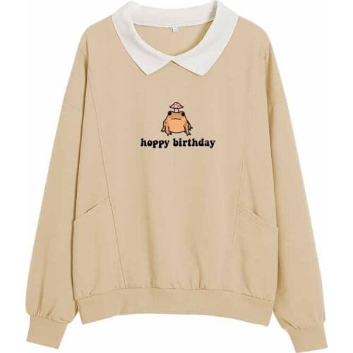 Cartoon Frog Collar Sweatshirt Women Printed Pullover Sweatshirts Warm Long Sleeve Cute Hoodies Kawai Loose Fashion Clothes