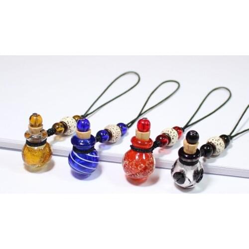 1PC Essential Oil Bottle Aromatherapy Bottle Pendant Cellphone Straps Murano Glass Perfume Bottle keychain Diy Jewelry Finding