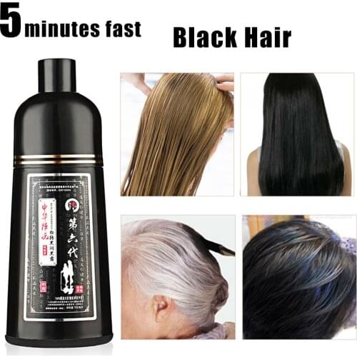 5 Minutes Fast 1pc 500ml Natural Hair Dye Shampoo Organic Permanent Gray White Hair To Black Hair Dye Shampoo for Women Man