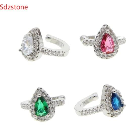 2020 Fashion Silver Color With Color CZ Ear Cuffs Drop Cz Clip Earrings For Women Climbers No Piercing Fake Cartilage Earring