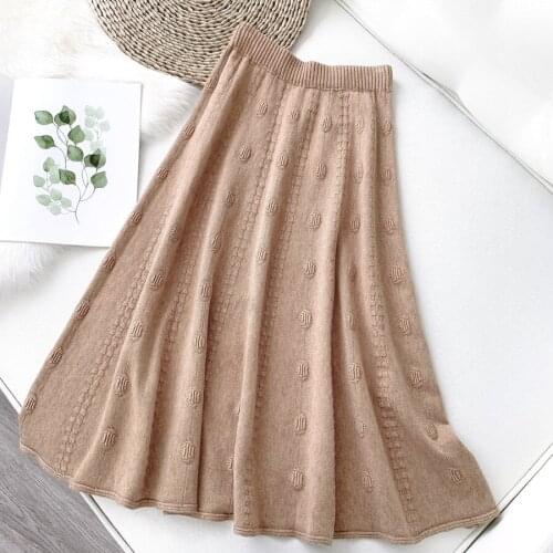 2020 High Waist Knitted Autumn Winter Thick Long Chic Women A Line Casual Skirt Faldas Jupe Femme Saia