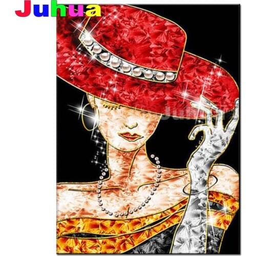 2021 Gift abstract hat woman 5d DIY Diamond Painting full square round diamond embroidery Jewelry fashion girl mosaic Handmade