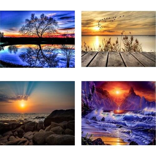 4Pieces/Lot DIY Seaside 5D Diamond Painting Full Round Drill Cartoon Scenery Diamond Embroidery Cross Stitch Wall Art Home Decor