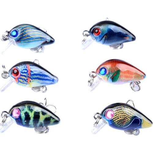 6Pcs 3cm 1.5g Painted Mini Fishing Artificial Lifelike Lure 3D Eyes Wobbler Water Fish Swim Bait Fake Bait Fishing Tools