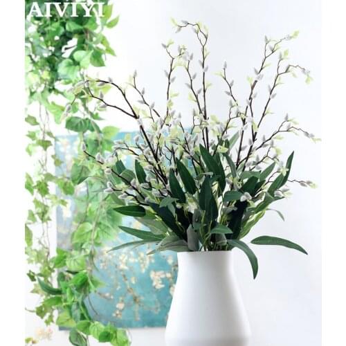 6 Fork Silver Willow Buds Garden Home Party Decor Artificial Plantas Artificiales Para Decoracion Fake Leafs Verdes