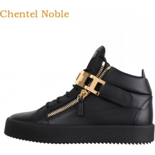 Brand Chentel Comfortable Leather Metal Fashion Men Casual Shoes Party Dress Shoes Men Flats Lace-Up Sneakers Black Color