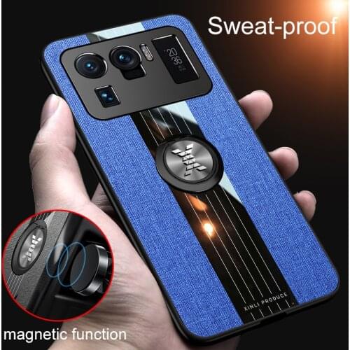 For Xiaomi Mi 11 Ultra Case Business Ring Holder Fabric Hard Cover Soft Frame Magnetic Phone Case For Xiaomi Mi 11 Mi11 Ultra