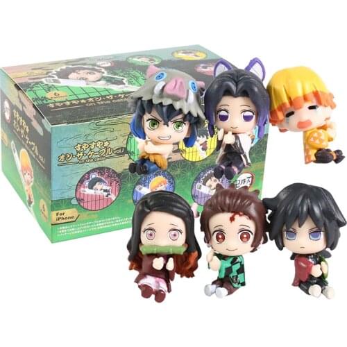 Demon Slayer on The Cable Figure Kamado Tanjirou Nezuko Agatsuma Zenitsu Hashibira Inosuke Kochou Shinobu Tomioka Giyuu 6pcs/set