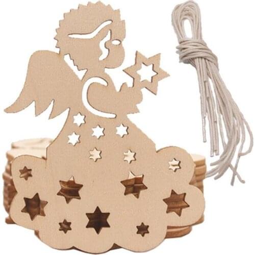 Wooden Angel Kids Crafts Hanging Ornaments Xmas Decorations Blank Wood To Paint For Christmas Tree Decorations 10Pcs