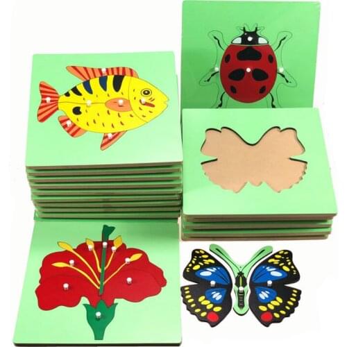 Baby Toys Montessori Materials Botany Zoology Puzzles Plastic Pegged Grab Wood Board Panel Early Educational Preschool Training
