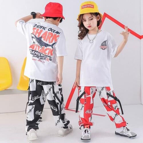 Children Jazz Performance Show Hip Hop Dancing Costumes for Girls Boys Ballroom Dance Clothes T Shirt Stage Wear Jogger Pants