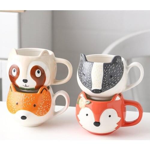 European Ceramic Creative Coffee Mug Cute Cartoon Animal Office Teacup Personality Porcelain Milk Juice Cup Drinkware Gift