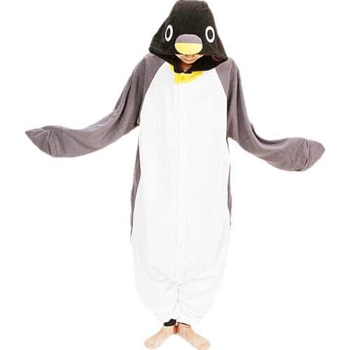 Polar Fleece Kigurumi Gray Penguin Costume For Adult Women Mens Onesies Pajamas for Halloween Carnival Party