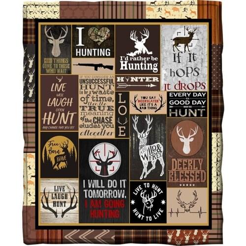 Deer Hunt 3d printed fleece blanket for Beds Hiking Picnic Thick Fashionable Bedspread Sherpa Throw Blanket Drop Shipping 02