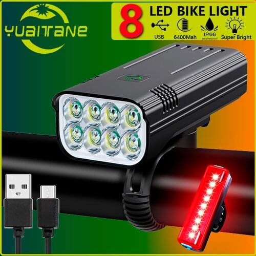 5200MAH Real Time Monitoring Bicycle light 10000mAH 5T6 Bike Light Front Usb Rechargeable 3000lm Flashlight MTB Bike Accessaries