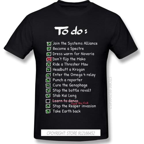 Commander Shepards To Do List T Shirt Mens Men White Mass Effect Printing Large TShirts Cotton Tops