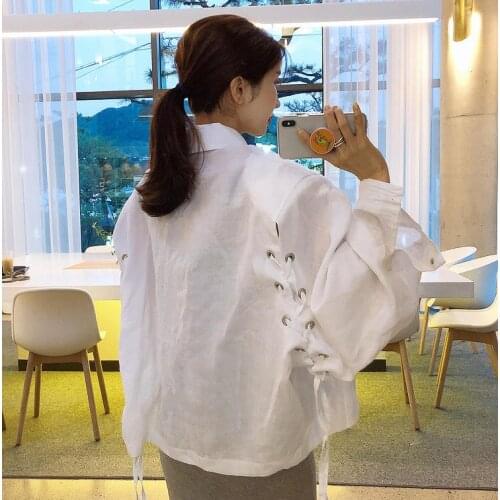 Spot cotton shoulder strap design side loose languid is lazy shirt is prevented bask in cotton and linen shirts