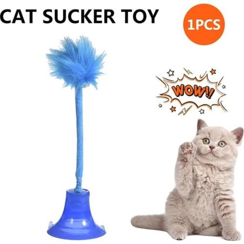 Cat Teaser Toy Creative Suction Cup Pom Pom Bell Pet Teaser Toy Kitten Interactive Stick Funny Cat Playing Toys Pet Supplies