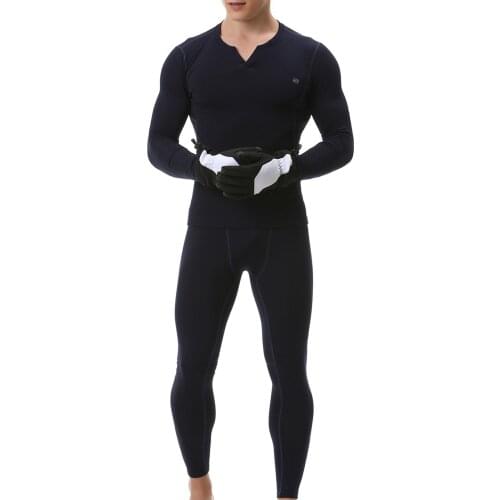 2PCS Set Men Thermal Underwear Winter Fleece Lining Thick Warm V Neck Long Sleeve Top Pants Long Johns Sets