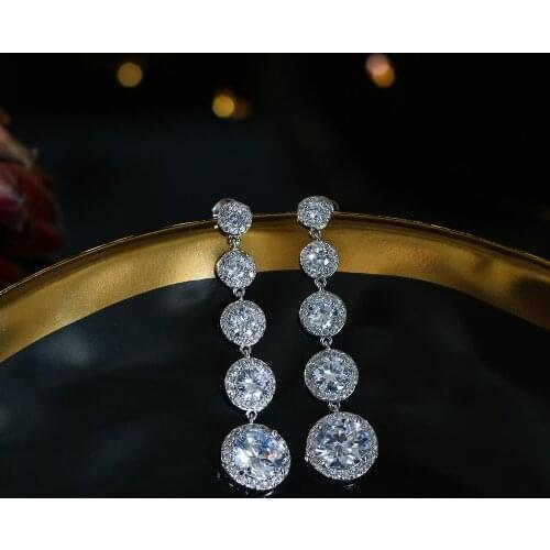 Mejor nueva moda claro diseno gota de agua cubicos Zirconia largo cuelgan los pendientes para las mujeres