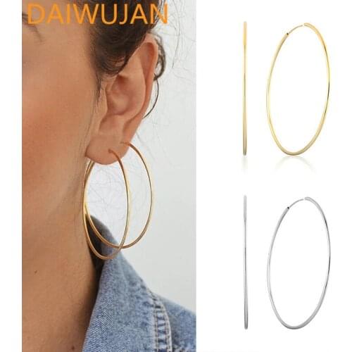 DAIWUJAN Minimalist 925 Sterling Silver Hoop Earrings For Women Hyperbole Big Round Circle Earrings Ear Ring Fashion Jewelry
