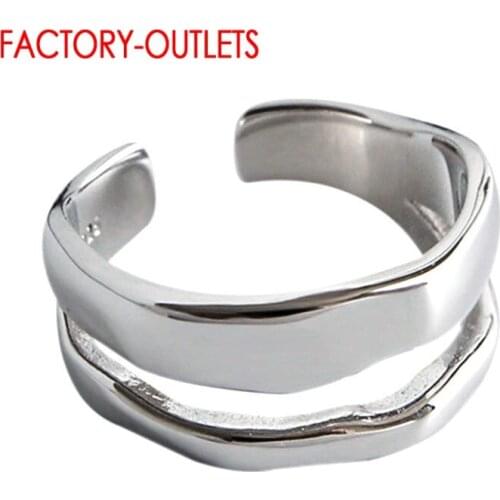 Authentic 925 Sterling Silver Double Layer Adjustable Finger Rings For Women Christmas Gift Statement Jewelry