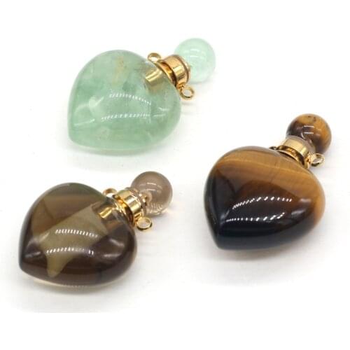 Natural Gems Necklace Pendants Charms Green Aventurine Heart Shape Perfume Bottle for Jewelry Making DIY Reiki Heal Necklace