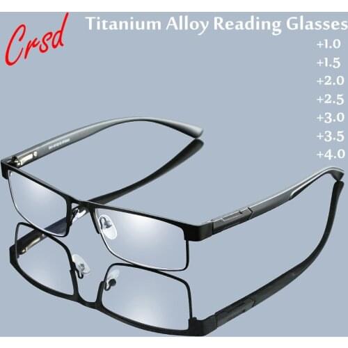 CRSD 2020 Men Titanium Alloy Non Spherical 12 Layer Coated Lenses Business Hyperopia Prescription Reading Glasses +1.0 To +4.0