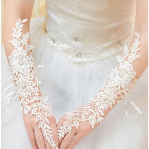 Novia Long Elbow length Wedding Gloves For Bride Fingerless Ivory Lace Bridal Gloves Wedding Accessories